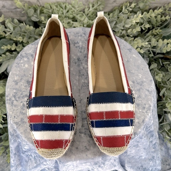 ADRIENNE VITTADINI Red/White/Blue Striped Stitch Espadrille Canvas Flats WMS 9M - Picture 3 of 9